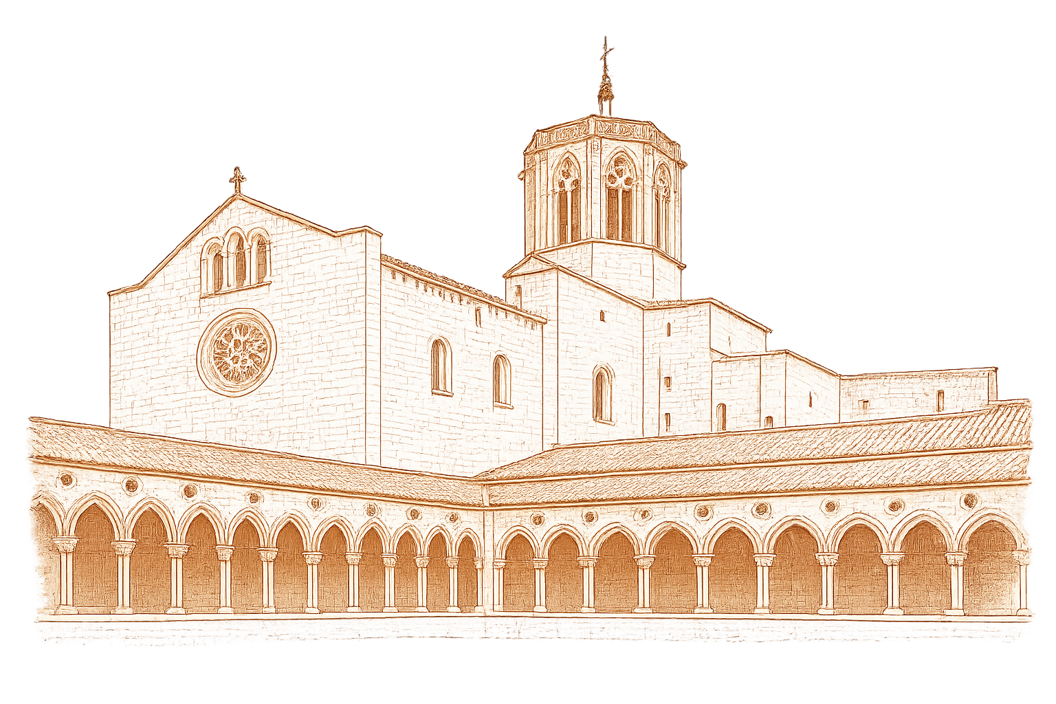 Terracotta line drawing of the Monestir de Pedralbes Gothic cloister